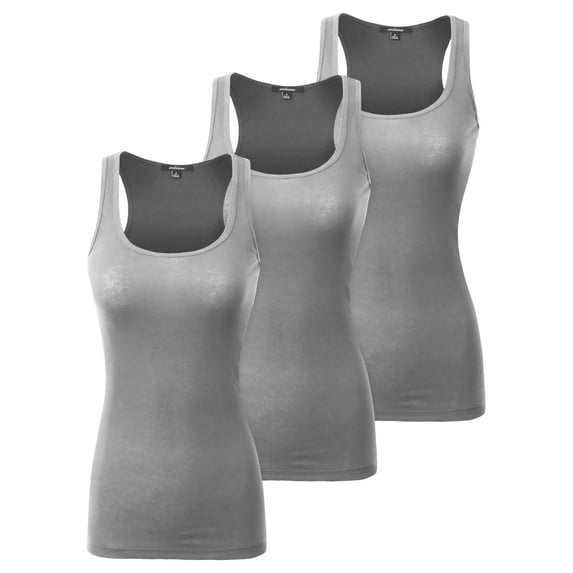 Doublju Women's Assorted Ribbed Scoop Neck Racerback Tank Top (3 Pack)