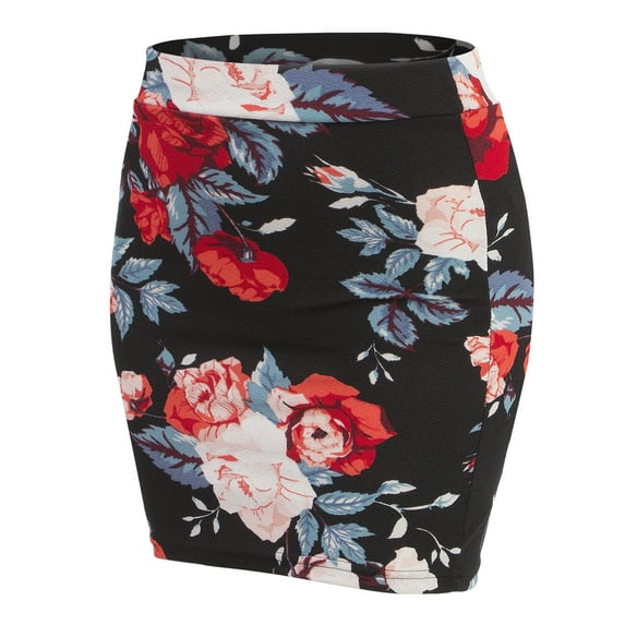 Doublju Women's Basic Stetch Knit Bodycon Mini Skirt ROSEPRINT 3XL Plus Size