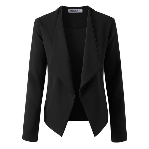 Doublju Women's Casual Long Sleeves Side Pocket Open Front Blazer Jacket with Plus Size