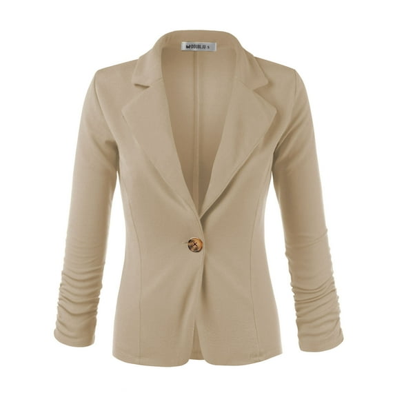 Doublju Women's Casual One Button Blazer with Shirring Long Sleeve