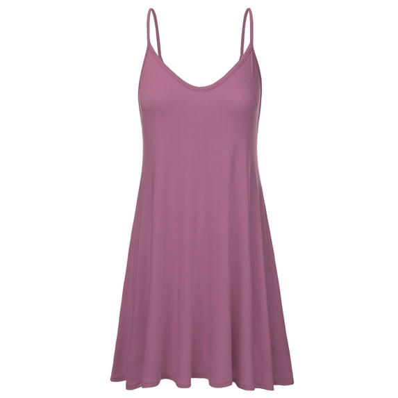 Doublju Women's Casual Spaghetti Loose Swing Slip Dress (Plus Size Available)