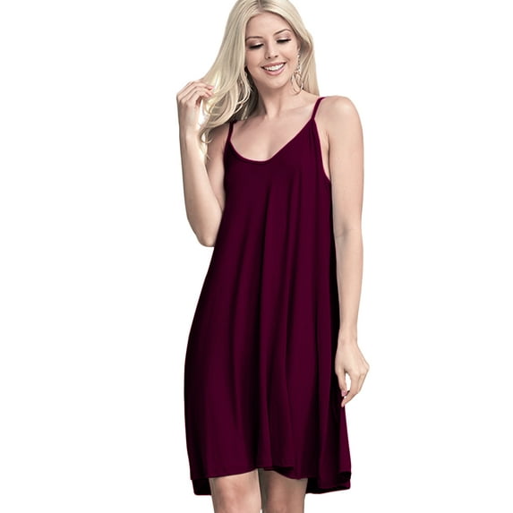 Doublju Women's Casual Spaghetti Loose Swing Slip Dress (Plus Size Available)