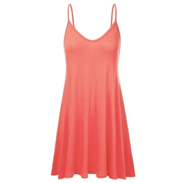 Doublju Women's Casual Spaghetti Loose Swing Slip Dress (Plus Size Available)