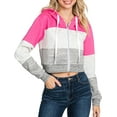 thumbnail image 1 of Doublju Women's Color Block Long Sleeve Cozy Crop Zip Up Hoodie, 1 of 4