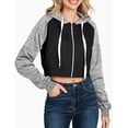 thumbnail image 1 of Doublju Women's Contrast Raglan Sleeve Crop Zip Up Hoodie With Kangaroo Pocket, 1 of 4