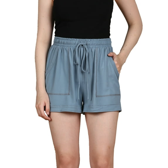 Doublju Women's Elastic Waist Comfy Casual Summer Shorts with Pockets (Plus Size Available)