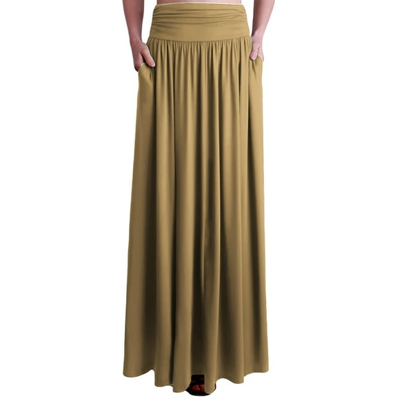 Doublju Women's Flowy Flared Comfy Maxi Skirt (Plus Size Available)
