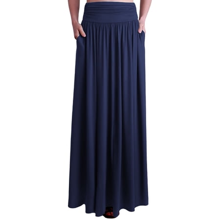 Doublju Women's Flowy Flared Comfy Maxi Skirt (Plus Size Available)