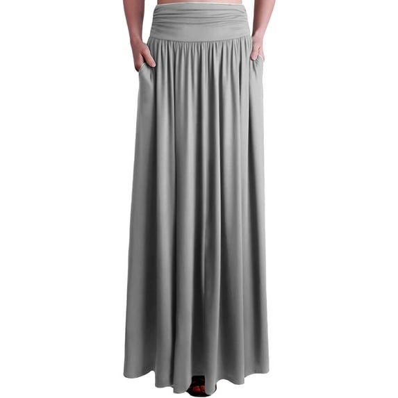 Doublju Women's Flowy Flared Comfy Maxi Skirt (Plus Size Available)