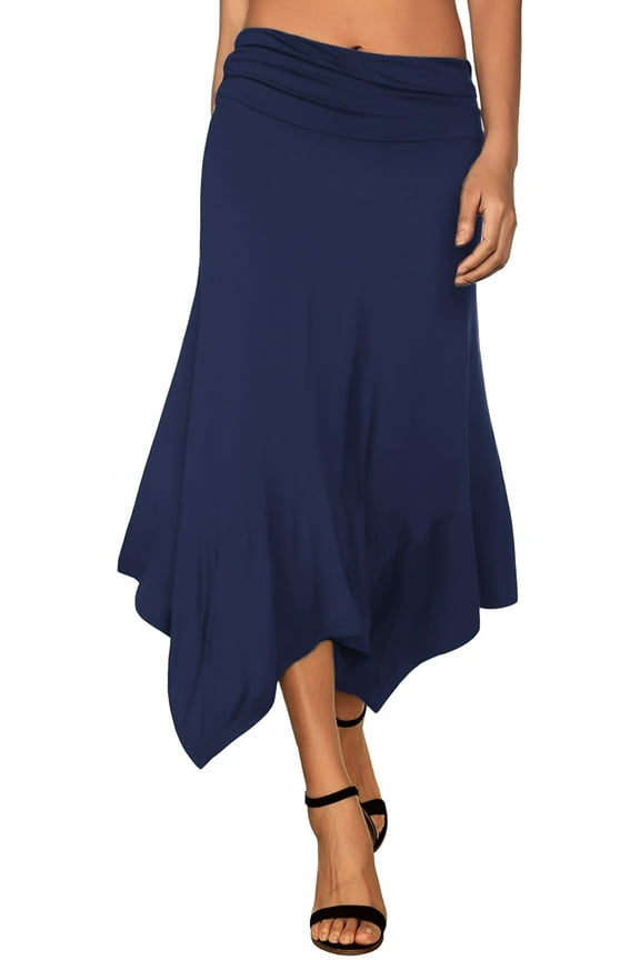 Women's Flowy Handkerchief Hemline Midi Skirt (Plus Size Available)