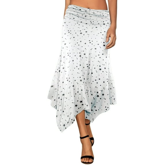 Doublju Women's Flowy Handkerchief Hemline Midi Skirt (Plus Size Available)