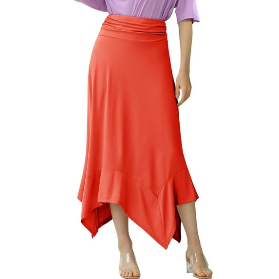 Doublju Women's Flowy Handkerchief Hemline Midi Skirt (Plus Size Available)