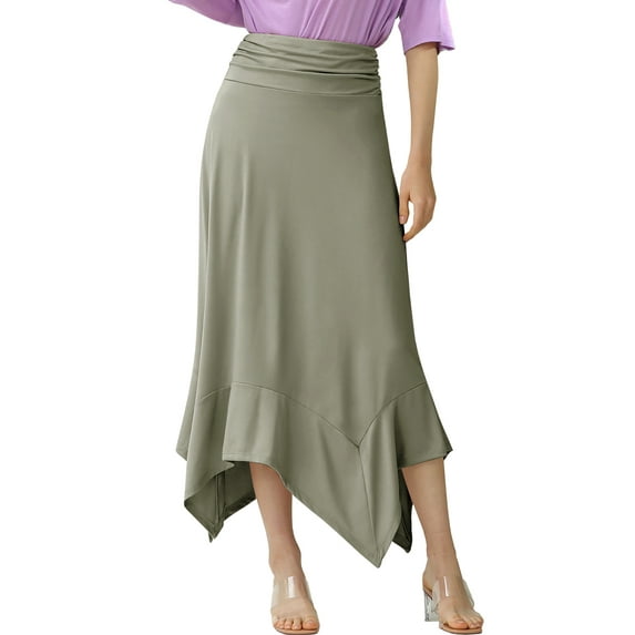 Doublju Women's Flowy Handkerchief Hemline Midi Skirt (Plus Size Available)