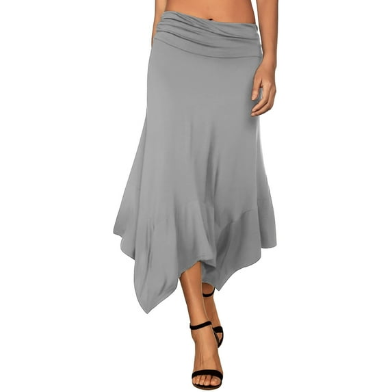 Doublju Women's Flowy Handkerchief Hemline Midi Skirt (Plus Size Available)
