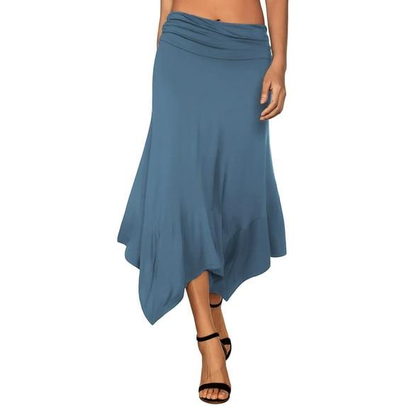 Doublju Women's Flowy Handkerchief Hemline Midi Skirt (Plus Size Available)