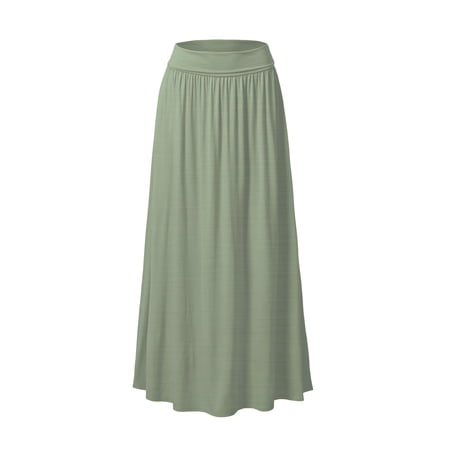Doublju Women's Fold High Waist Ruched Maxi Skirt with Plus Size
