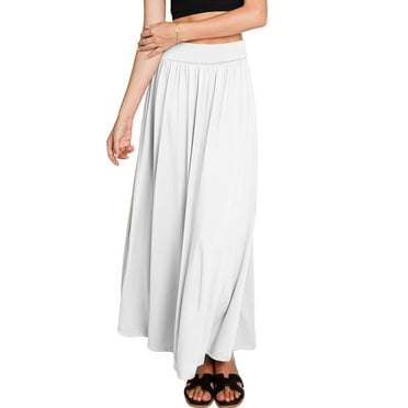 Doublju Women's Fold High Waist Ruched Maxi Skirt with Plus Size