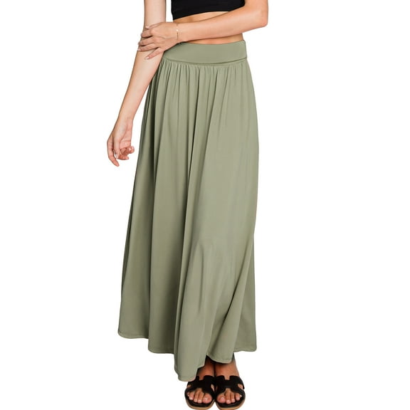Doublju Women's Fold High Waist Ruched Maxi Skirt with Plus Size