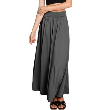 Doublju Women's Fold High Waist Ruched Maxi Skirt with Plus Size