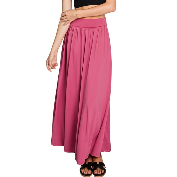 Doublju Women's Fold High Waist Ruched Maxi Skirt with Plus Size