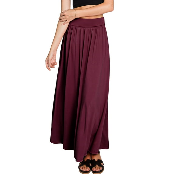 Doublju Women's Fold High Waist Ruched Maxi Skirt with Plus Size