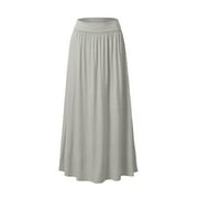 Doublju Women's Fold High Waist Ruched Maxi Skirt with Plus Size