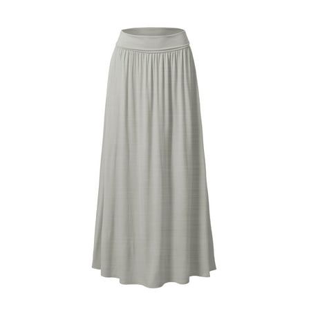 Doublju Women's Fold High Waist Ruched Maxi Skirt with Plus Size