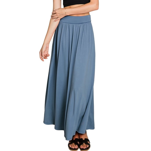 Doublju Women's Fold High Waist Ruched Maxi Skirt with Plus Size