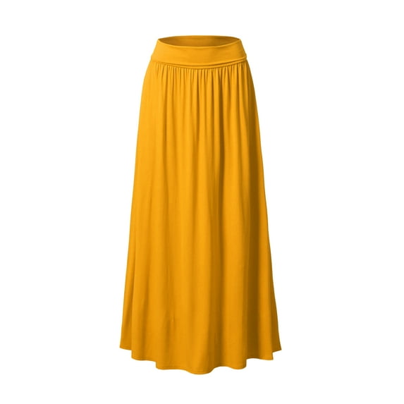 Doublju Women's Fold High Waist Ruched Maxi Skirt with Plus Size