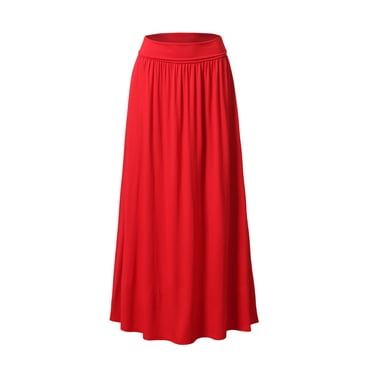 Doublju Women's Fold High Waist Ruched Maxi Skirt with Plus Size