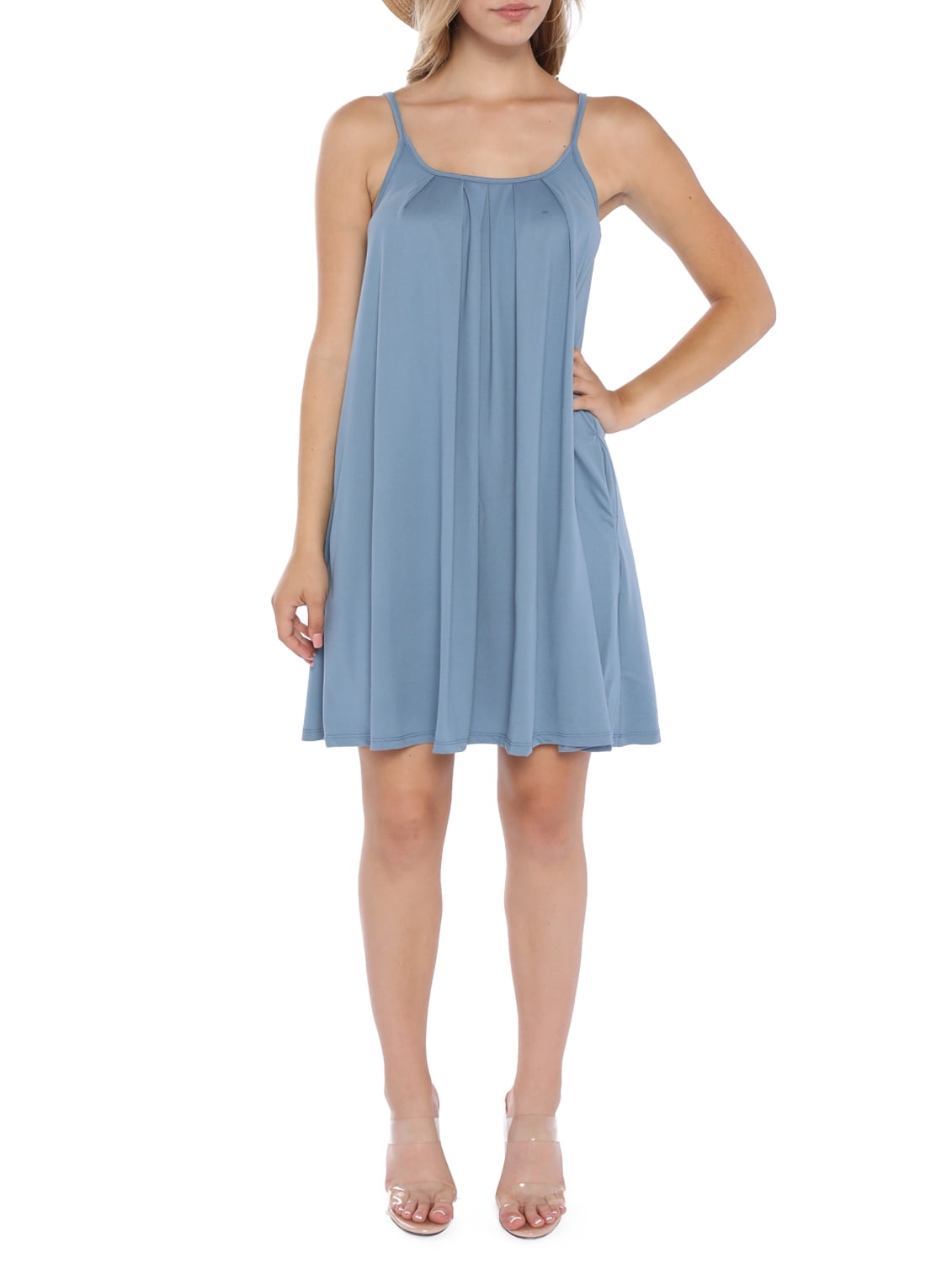 Doublju Women's Front Pleated Camisole Tank Flare Tunic Dress with Pockets  (S-3X) - Walmart.com