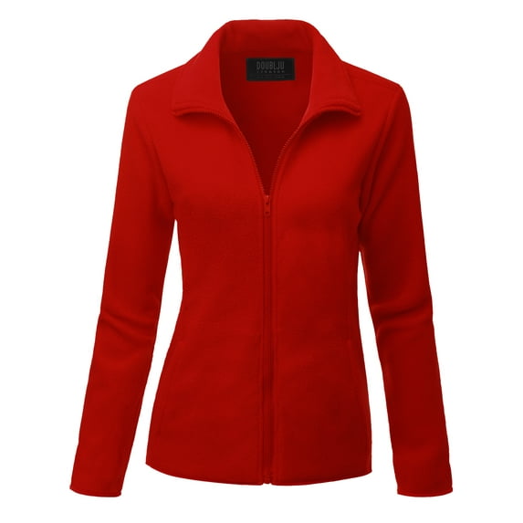 Doublju Women's Full Zip Up Fleece Jacket With Pockets (Plus Size Available)