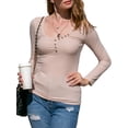 thumbnail image 1 of Doublju Women's Henley Neck Ribbed Top with Button (Plus Size Available), 1 of 3