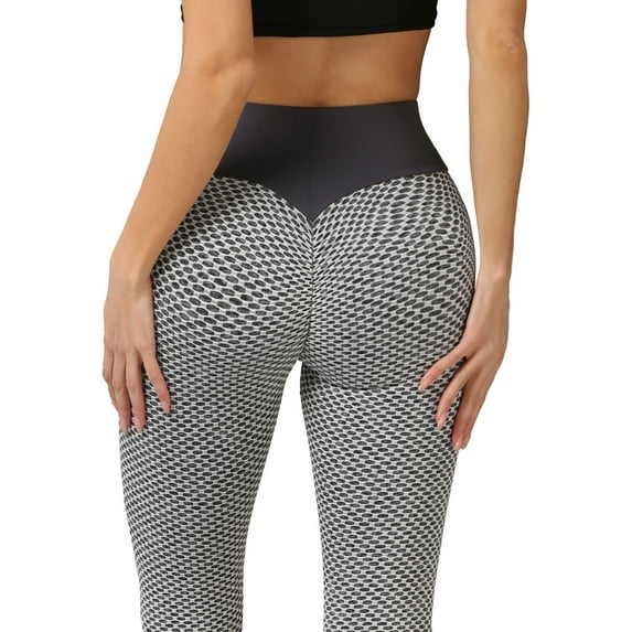 Doublju Women's High Waist Butt Lift Tummy Control Yoga Pants Textured Leggings