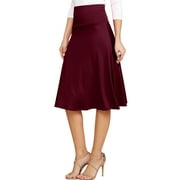 Doublju Women's High Waist Elastic Soft Flare Flowy Midi Skirt (Plus Size Available)