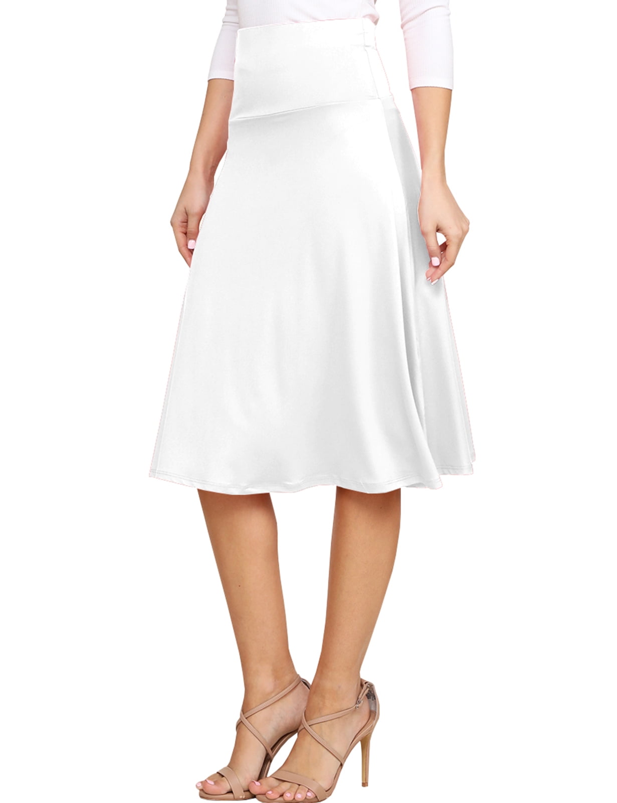 Flowing Polyester Doublju Women's Flared Midi Skirt, High Waist Elastic, Soft Flowing ...