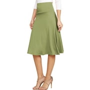 Doublju Women's High Waist Elastic Soft Flare Flowy Midi Skirt (Plus Size Available)