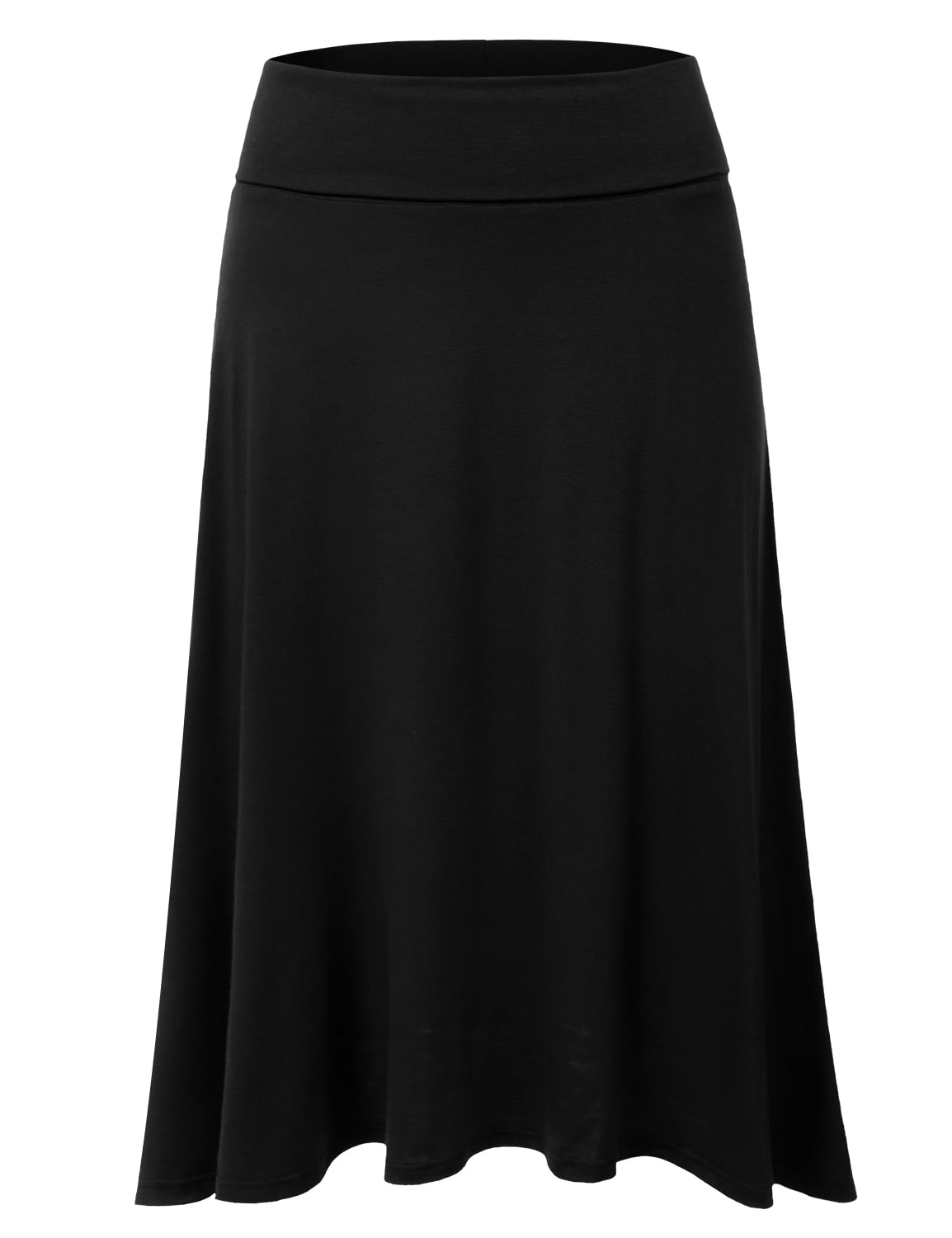 Doublju Womens High Waist Elastic Soft Flare Flowy Midi Skirt Plus Size Available 4870