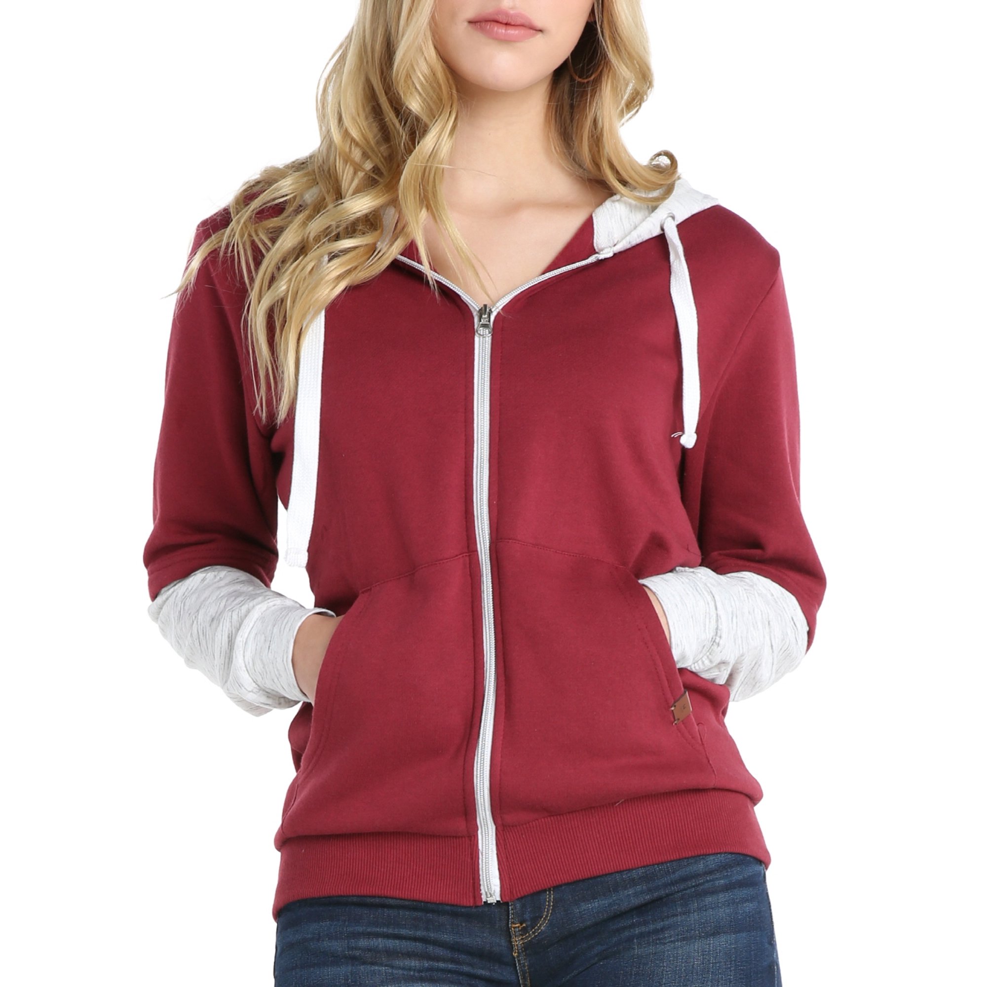 Doublju Women's Lightweight Contrast Zip Up Hoodie Jacekt with Plus Size -  Walmart.com