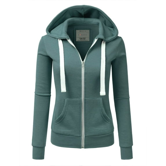Doublju Women's Lightweight Pocket Zip-Up Hoodie Jacket for Women with Plus Size