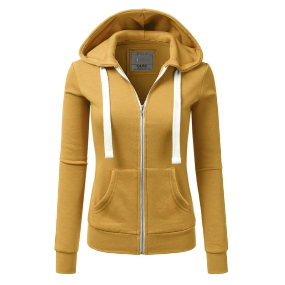 Doublju Women's Lightweight Pocket Zip-Up Hoodie Jacket for Women with Plus Size