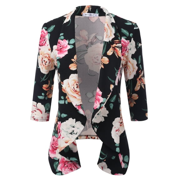 Doublju Women's Lightweight Thin 3/4 Sleeve Open Front Blazer with Plus Size