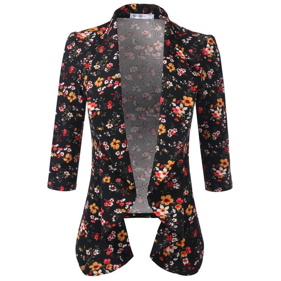 Doublju Women's Lightweight Thin 3/4 Sleeve Open Front Blazer with Plus Size