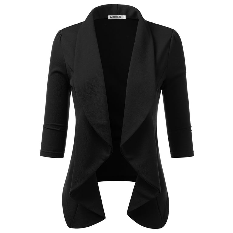 Doublju Women s Lightweight Thin 3 4 Sleeve Open Front Blazer with