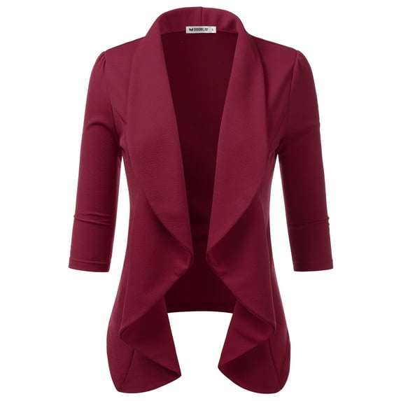 Doublju Women's Lightweight Thin 3/4 Sleeve Open Front Blazer with Plus Size