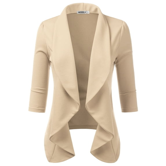 Doublju Women's Lightweight Thin 3/4 Sleeve Open Front Blazer with Plus Size