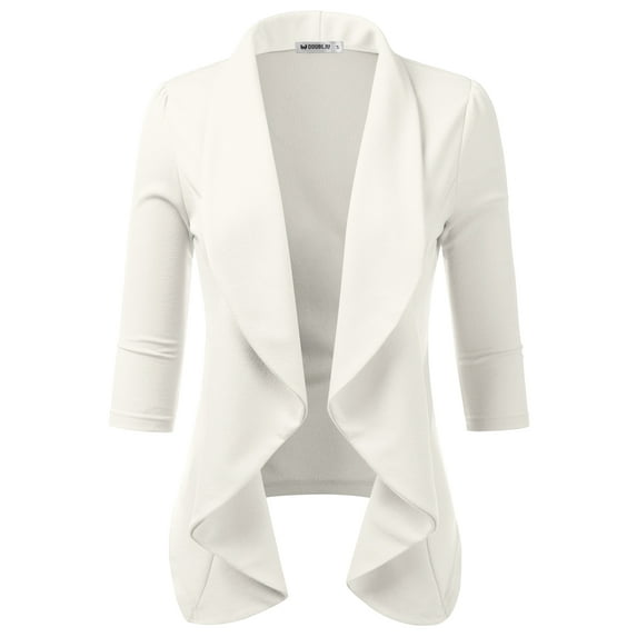 Doublju Women's Lightweight Thin 3/4 Sleeve Open Front Blazer with Plus Size