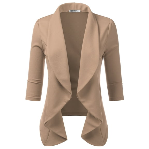 Doublju Women's Lightweight Thin 3/4 Sleeve Open Front Blazer with Plus Size