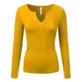 thumbnail image 1 of Doublju Women's Long Sleeve Basic Henley Deep V-Neck Button Placket T-Shirt, 1 of 4