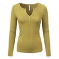 thumbnail image 1 of Doublju Women's Long Sleeve Basic Henley Deep V-Neck Button Placket T-Shirt, 1 of 4